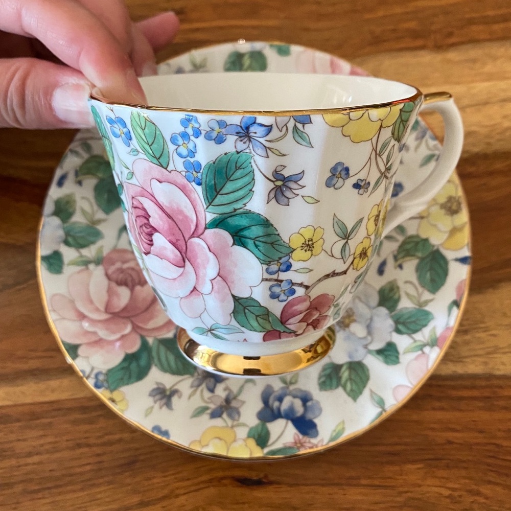Vintage Allyn Nelson Collection Chintz Bone China Teacup and Saucer Set